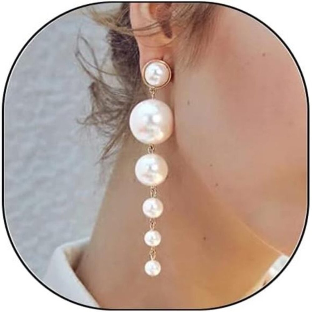 Pearl Dangle Earrings Long Tassel Women Dainty White Pearl Chain Gift for Girls